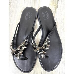 Naturalizer Womens 6.5 Black Fallyn Rhinestone Thong Slip On Sandals Summer